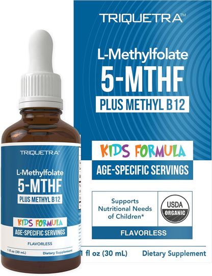 Organic Kids L-Methylfolate + Methyl B12 Cofactor - MTHFR Sublingual Form - 5-MTHF, Superior Form of Folate - Adjustable Dosage for All Ages - Mood, Behaviour, Cognition - Organic Berry Flavour, 30 ml