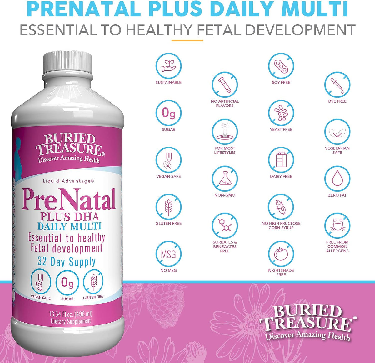 Buried Treasure Prenatal Plus DHA Complete - Liquid Prenatal Vitamin with DHA, Omega-3 & Iron - görsel 4
