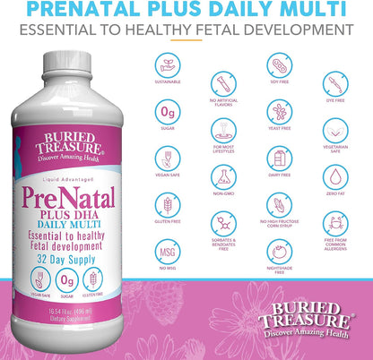 Buried Treasure Prenatal Plus DHA Complete - Liquid Prenatal Vitamin with DHA, Omega-3 & Iron