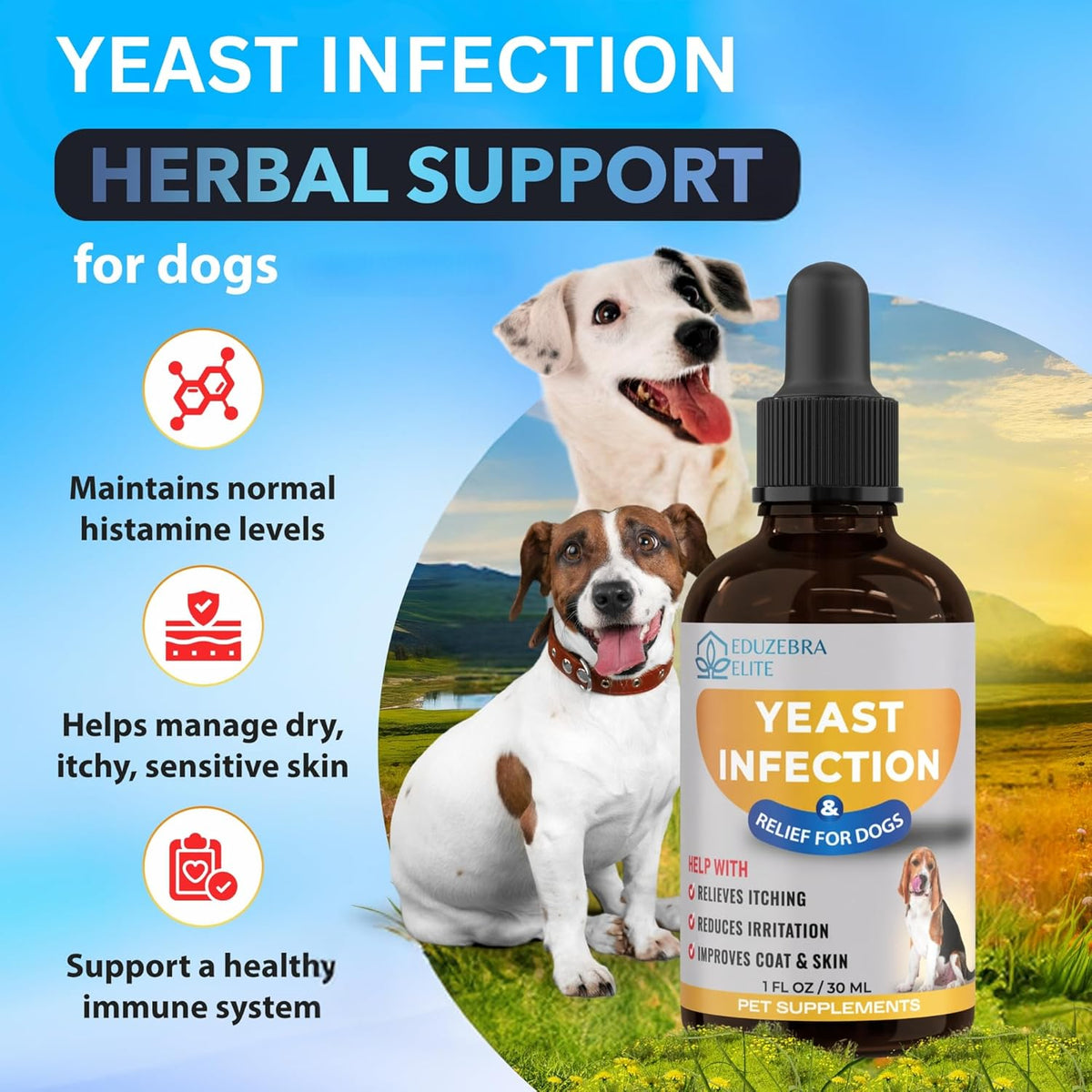 EDUZEBRA Yeast Infection Support for Dogs – Soothing Itch Relief & Skin Health Liquid Supplement - görsel 2