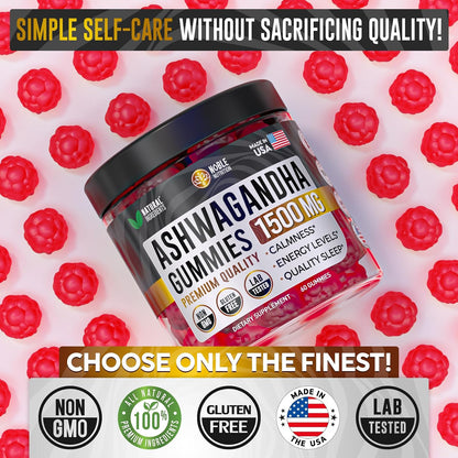 Ashwagandha Gummies - Pure Root Extract 1500 mg with 5-HTP & L-Tyrosine - 55 Gummies