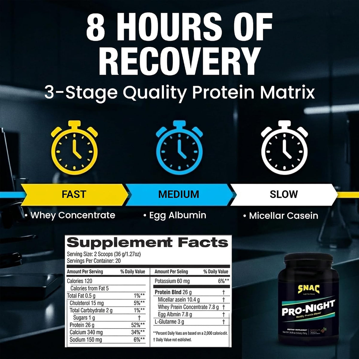 SNAC Pro-Night Protein Powder Blend - Chocolate, 726 g - görsel 3
