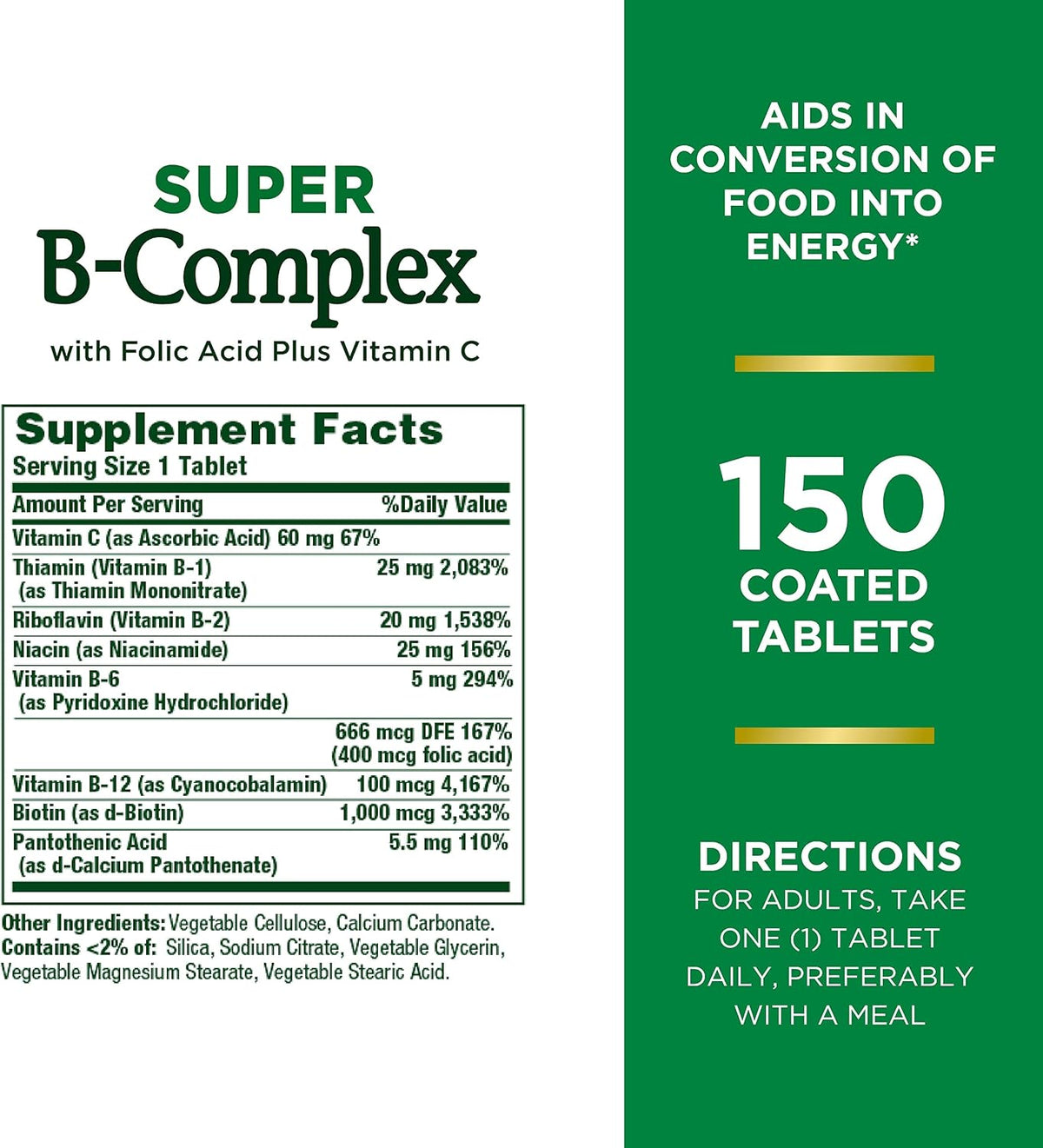 Nature's Bounty Super B Complex with Vitamin C & Folic Acid, 150 Tablets - görsel 2