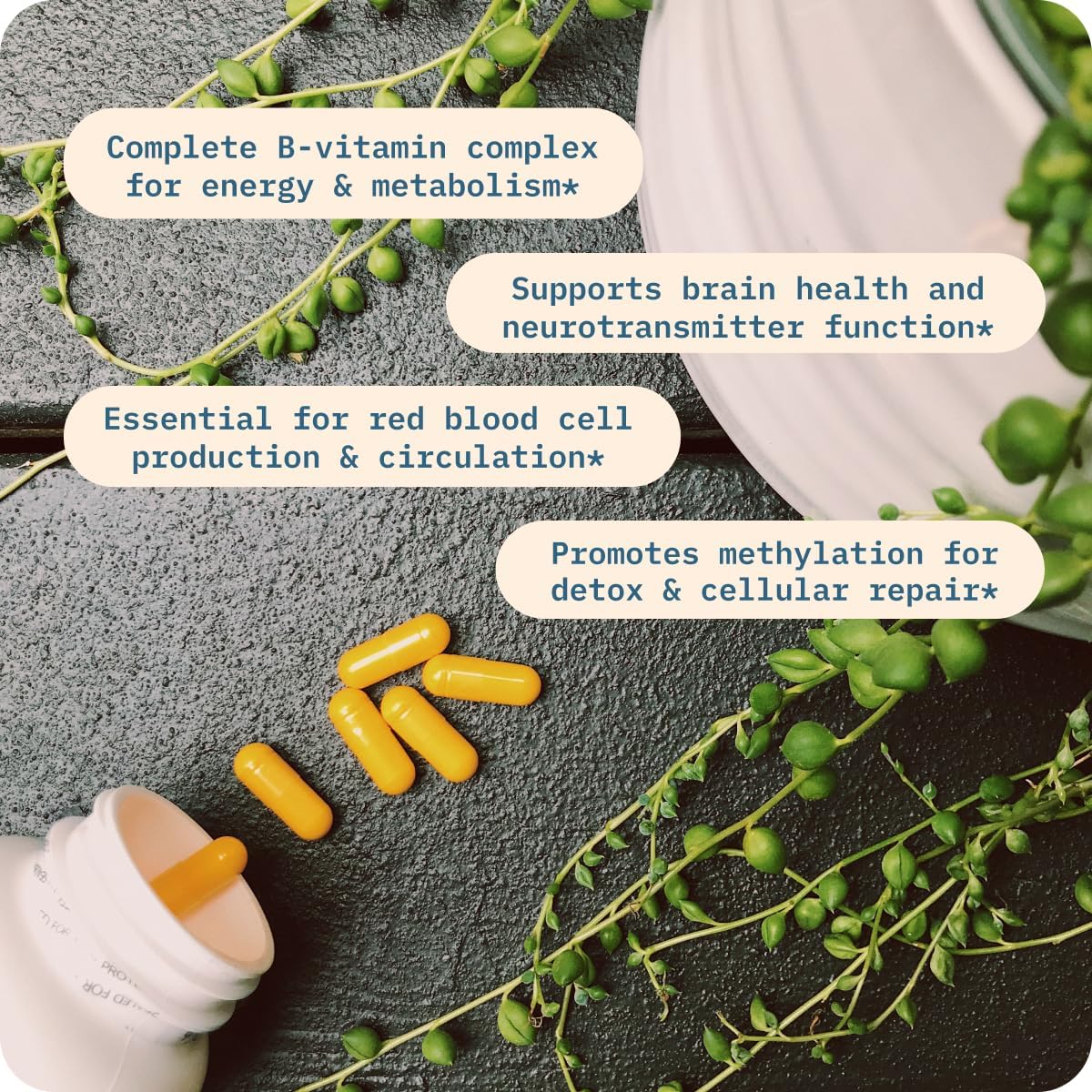 BodyBio Vitamin B Complex - 9 Essential B Vitamins with Methyl B12 and Folinic Acid, 90 Capsules - görsel 4