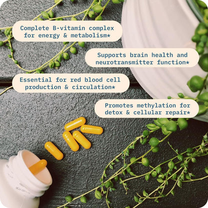 BodyBio Vitamin B Complex - 9 Essential B Vitamins with Methyl B12 and Folinic Acid, 90 Capsules
