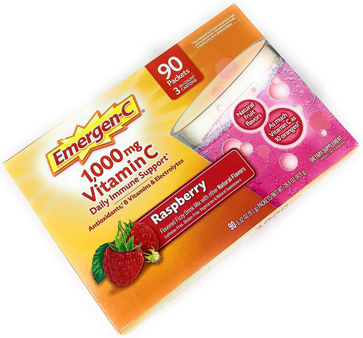 Emergen-C Dietary Supplement, 1,000mg Vitamin C, Raspberry Flavour, 90 Count - görsel 3
