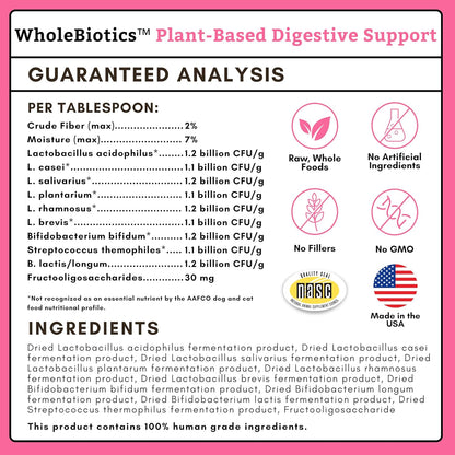Wholistic Pet Organics WholeBiotics - Daily Dog Probiotics for Digestive Health Support & Immune Boost - 9 Strains - Prebiotics & Probiotics for Dogs & Cats - Gut Health for Dogs - 85g - 85 Scoops