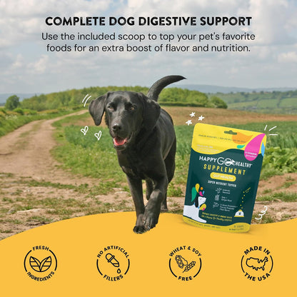 Happy Go Healthy Dog Gut Health Probiotics Supplement – Digestive Health and Immune Support for Dogs and Puppies – All Natural Kibble Topper – 21 Count