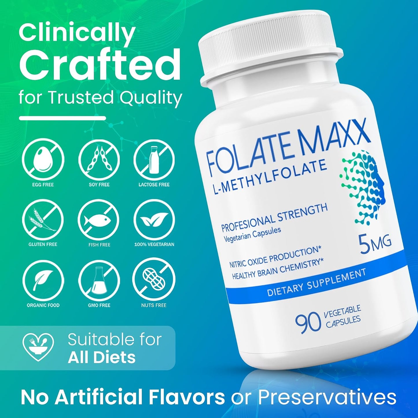FolateMaxx L-Methylfolate 5mg, 90 Capsules – Active 5-MTHF Supplement for Energy, Psychological Function & Focus - görsel 5