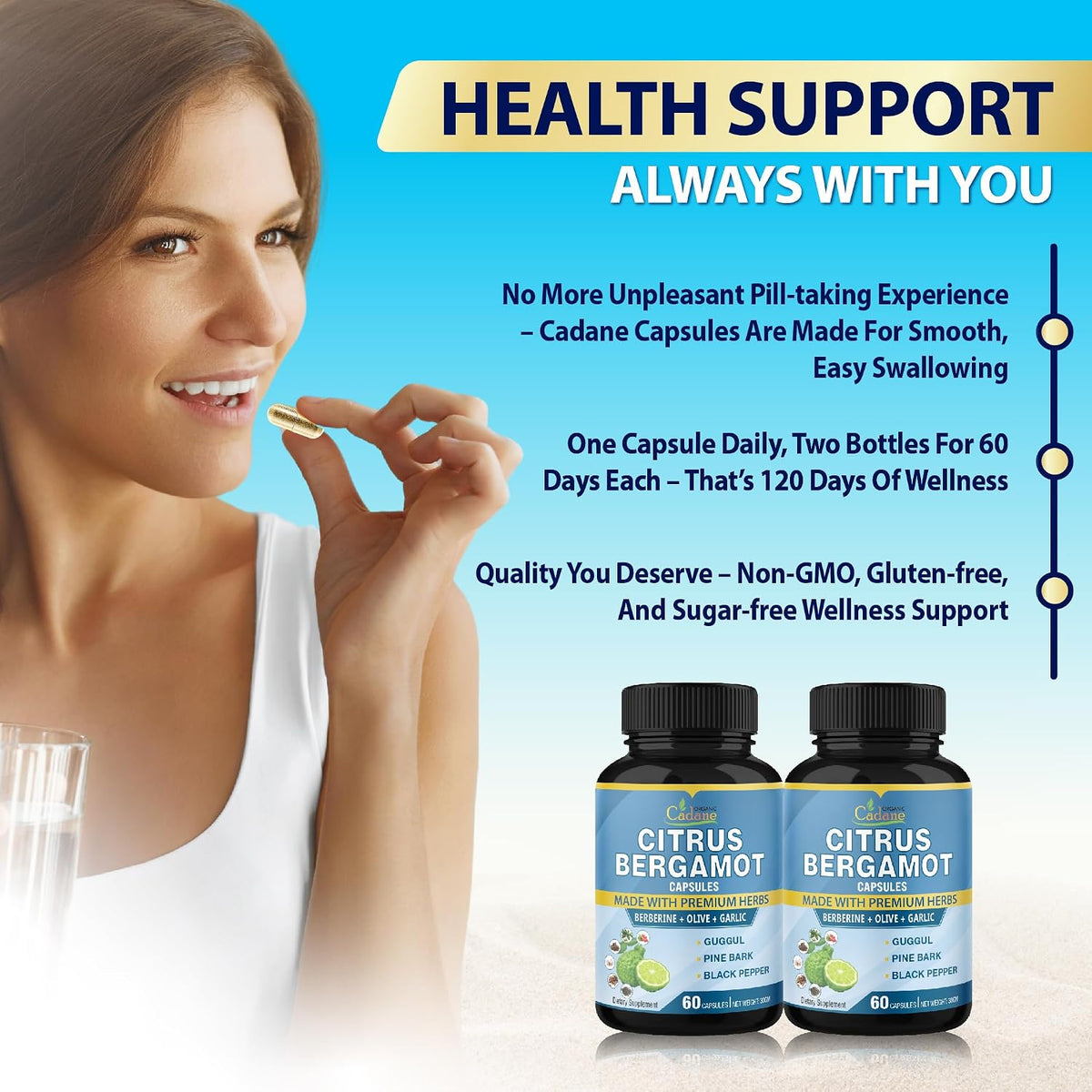 Cadane Citrus Bergamot Extract Capsules with Berberine and Herbal Blend – 2 Pack (120 Capsules, 4 Month Supply) - görsel 6