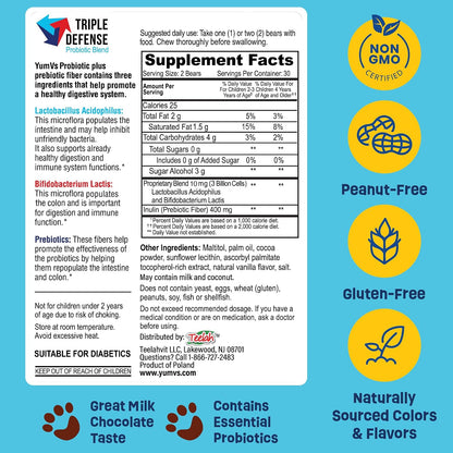 YumVs Probiotics for Kids with Prebiotic Fibre – Sugar Free Chocolate Chewable – 60 Chewable Tablets