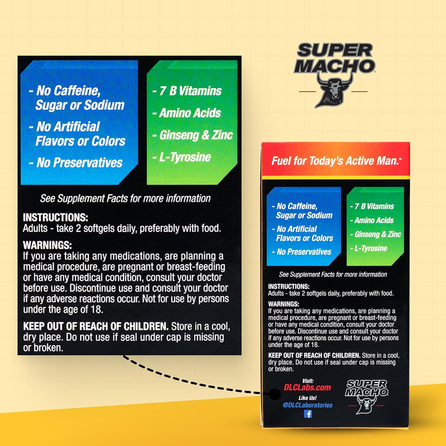 Super Macho High Potency B Vitamins and Amino Acids Supplement for Men, 50 Softgels - görsel 7