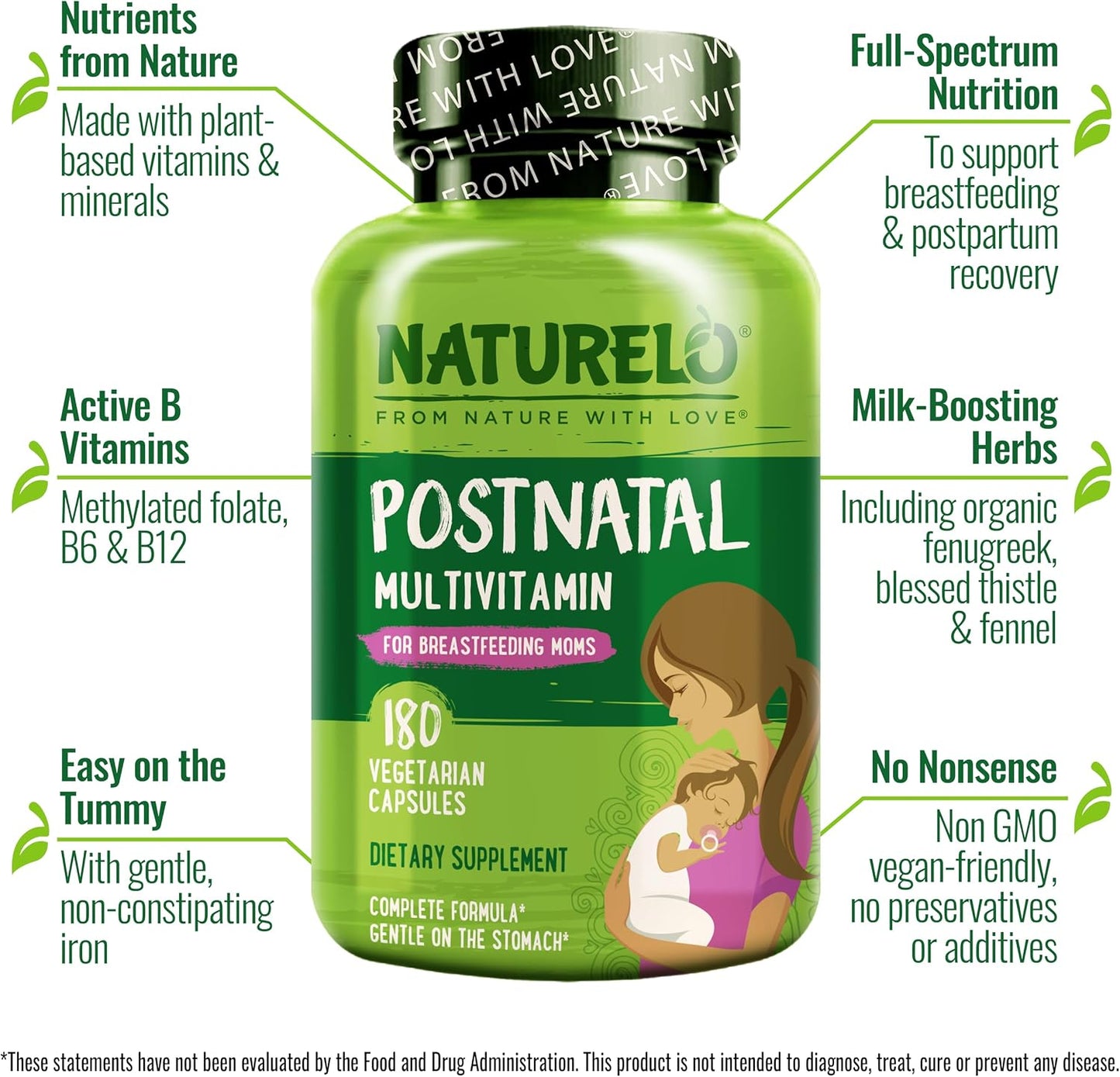 NATURELO Postnatal Multivitamin | Plant-Based Supplement for Breastfeeding Women | 180 Capsules - görsel 4