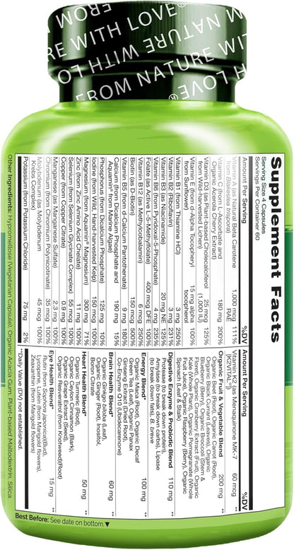 NATURELO Men's Multivitamin - Whole Food Supplement with Vitamins and Minerals, 240 Vegetarian Capsules