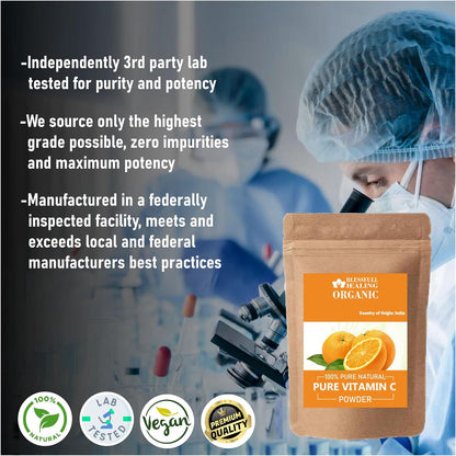 Blessfull Healing Organic Pure Vitamin C Powder - 100% Pure Natural, 100g