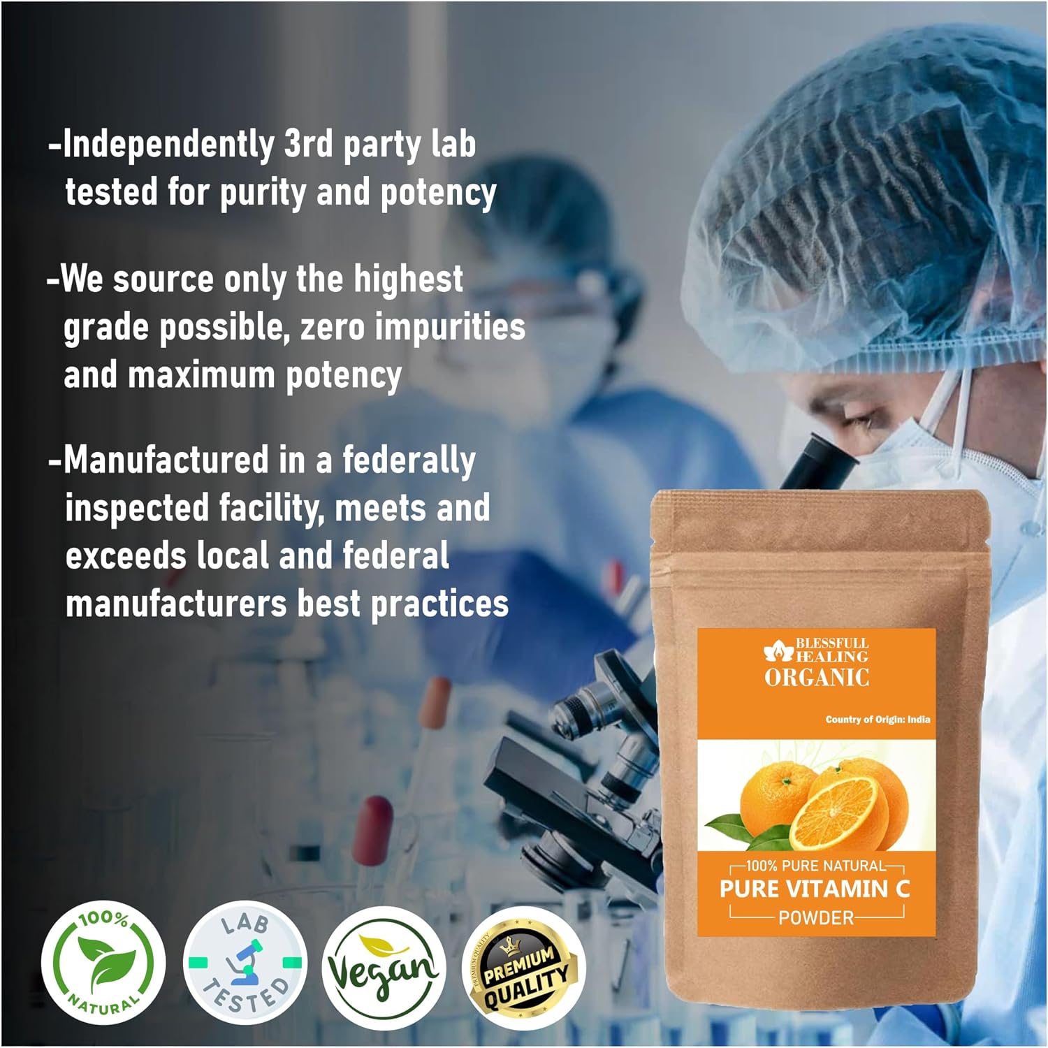 Blessfull Healing Organic Pure Vitamin C Powder - 100% Pure Natural, 200g - görsel 3