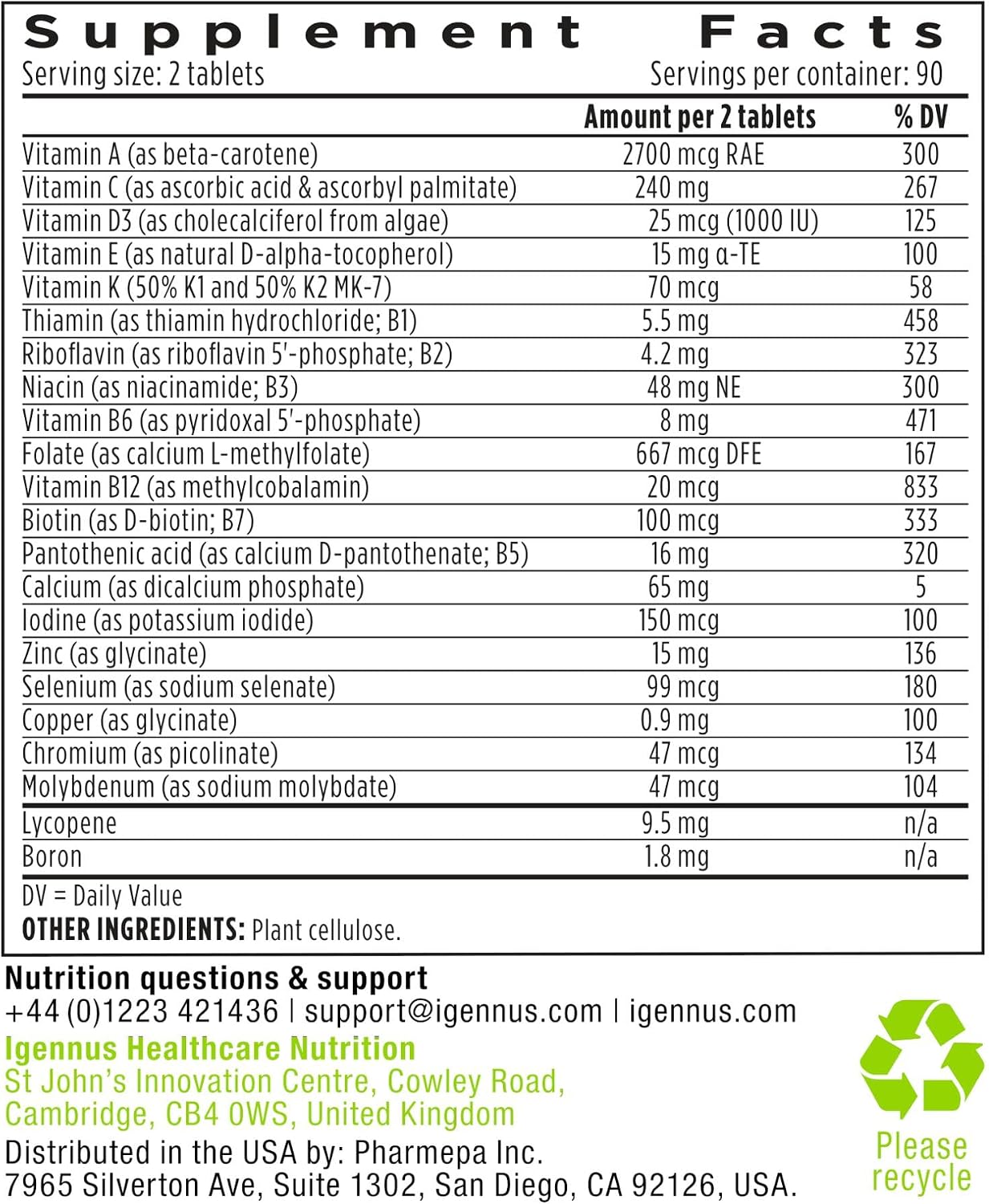 Igennus Methylated Multivitamin for Men – 180 Tablets - görsel 6