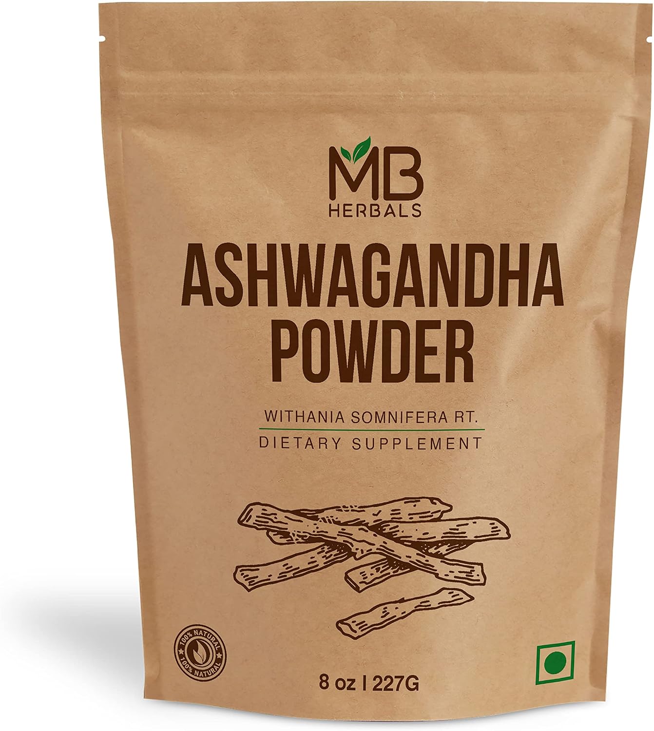 MB Herbals Ashwagandha Powder – 227 g (8 oz) – Lab Tested Root Powder - görsel 1