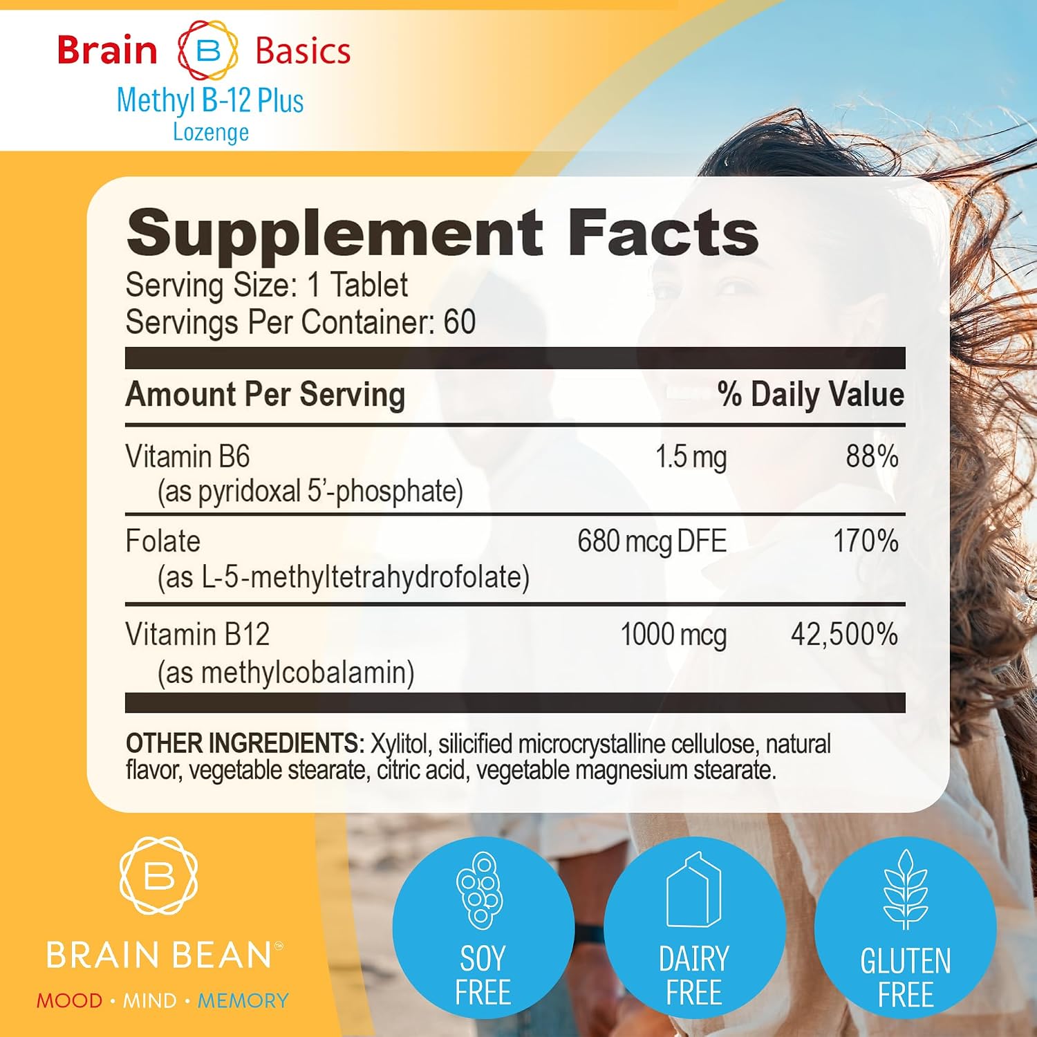 Brain Bean Extra Strength Methyl B12 & Methyl Folate – 60 Chewable Tablets, Orange Citrus - görsel 4