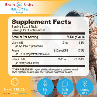 Brain Bean Extra Strength Methyl B12 & Methyl Folate – 60 Chewable Tablets, Orange Citrus