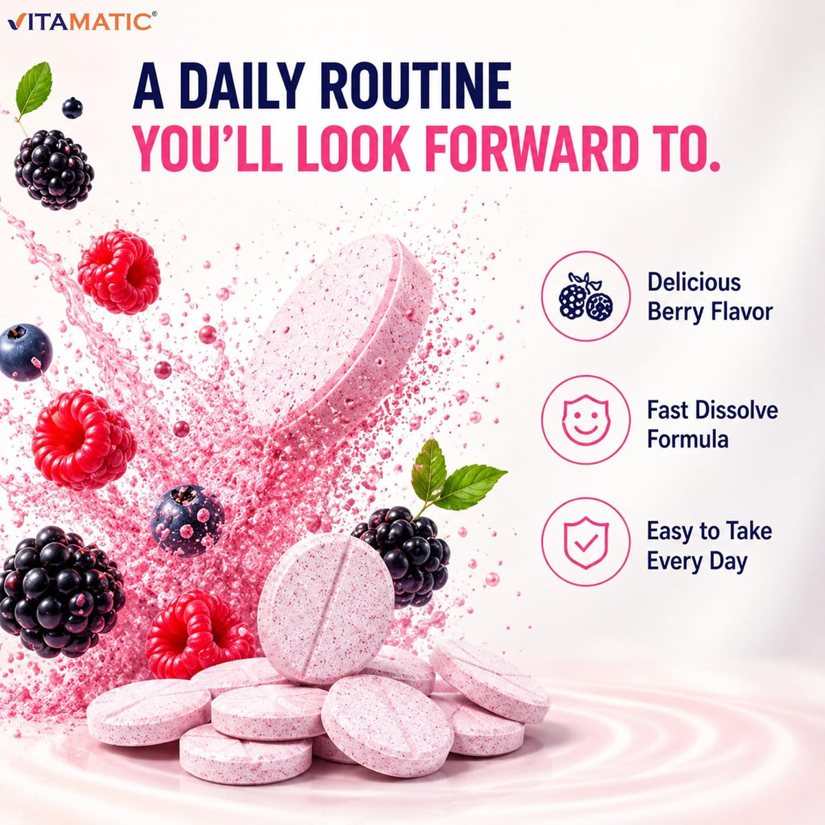 Vitamatic Vitamin B12 1000 mcg Fast Dissolving Tablets, Natural Berry Flavour, 365 Count - görsel 6