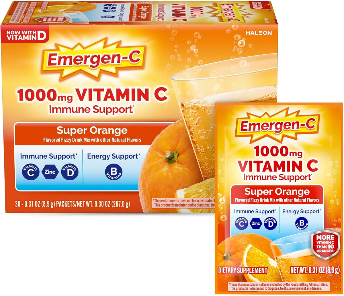 Emergen-C 1000mg Vitamin C Powder, Super Orange - 30 Sachets - görsel 1