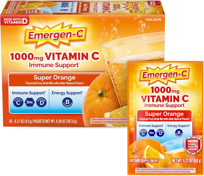 Emergen-C 1000mg Vitamin C Powder, Super Orange - 30 Sachets
