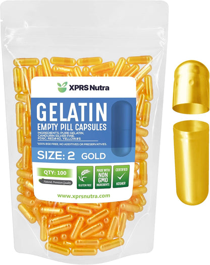 XPRS Nutra Size 2 Empty Gelatine Capsules (100 Capsules) for Homemade Supplement Filling