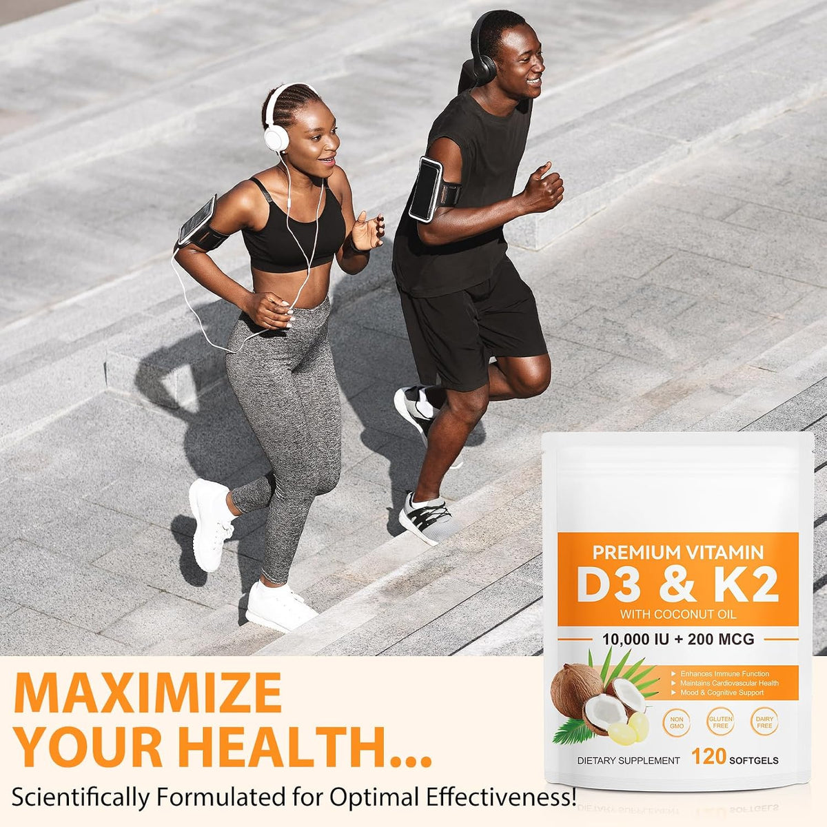Vitamin D3 K2 Supplement Soft gel capsules, 10,000 IU D3 + 200 mcg K2 (MK-7) | 2-in-1 Replenish Formula with Coconut Oil, Supports Calcium Absorption, Easy to Swallow 120 Capsules - görsel 8