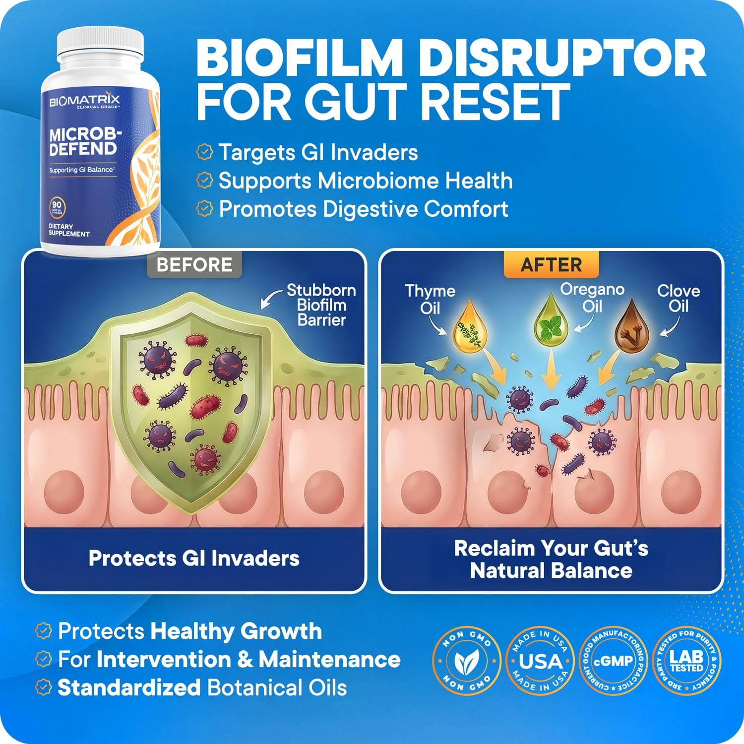 Biofilm Disruptor | Microb-Defend by BioMatrix – Digestive Health & Gut Microbiome Support with Oregano, Thyme & Clove (90 Softgels) - görsel 2