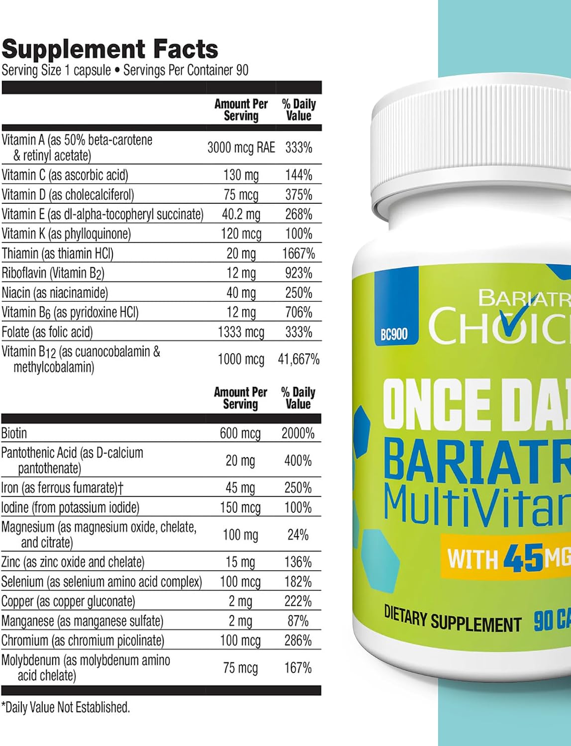 Bariatric Choice Once-Daily Bariatric Multivitamin with Iron – 90 Capsules (3 Months' Supply) - görsel 7