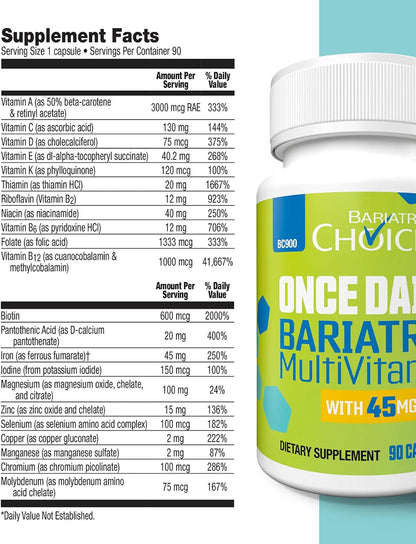 Bariatric Choice Once-Daily Bariatric Multivitamin with Iron – 90 Capsules (3 Months' Supply)
