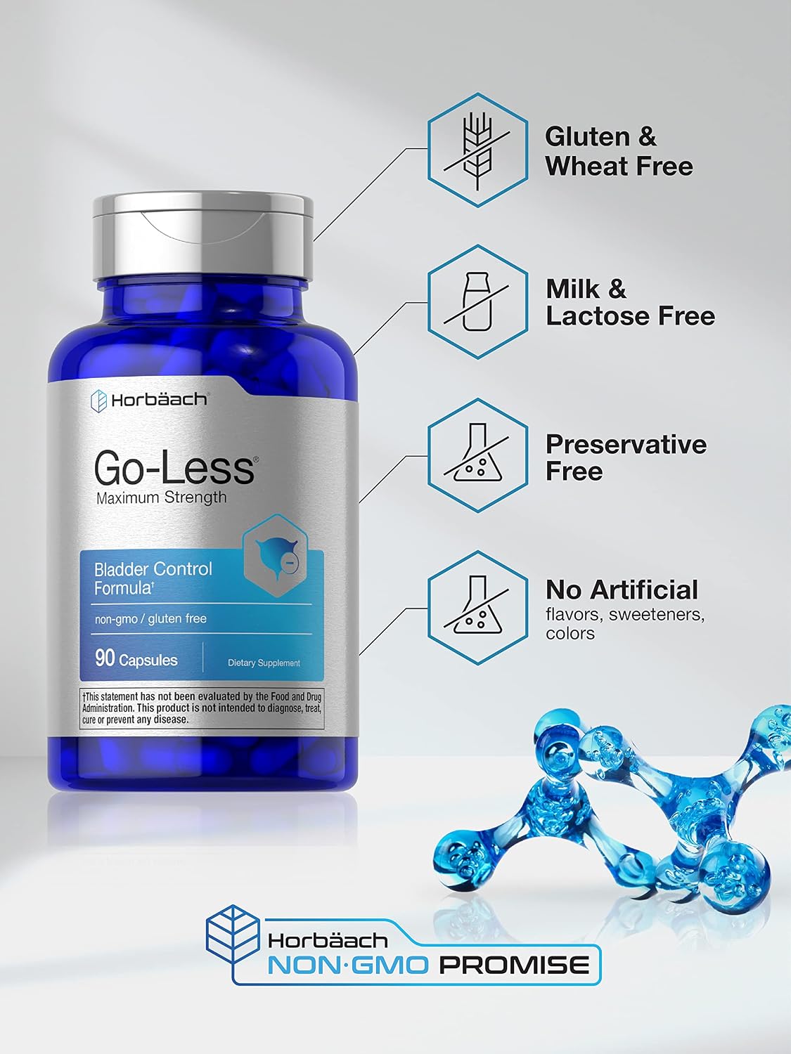Horbäach Go Less Bladder Control Supplement | 90 Capsules | Maximum Strength Capsules for Women and Men | Non-GMO & Gluten-free Formula - görsel 4