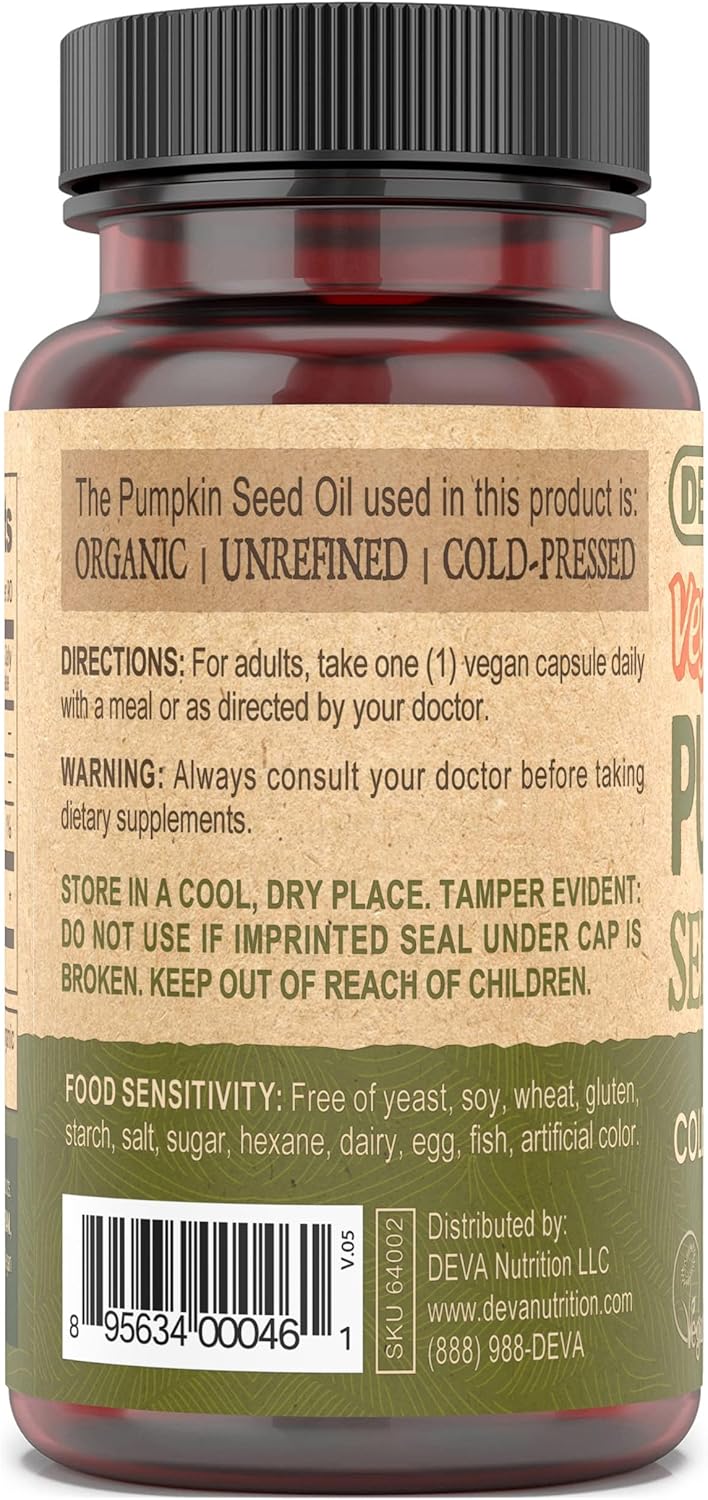 DEVA Nutrition Vegan Pumpkin Seed Oil 500 mg, Cold-Pressed & Unrefined – 90 Capsules - görsel 2