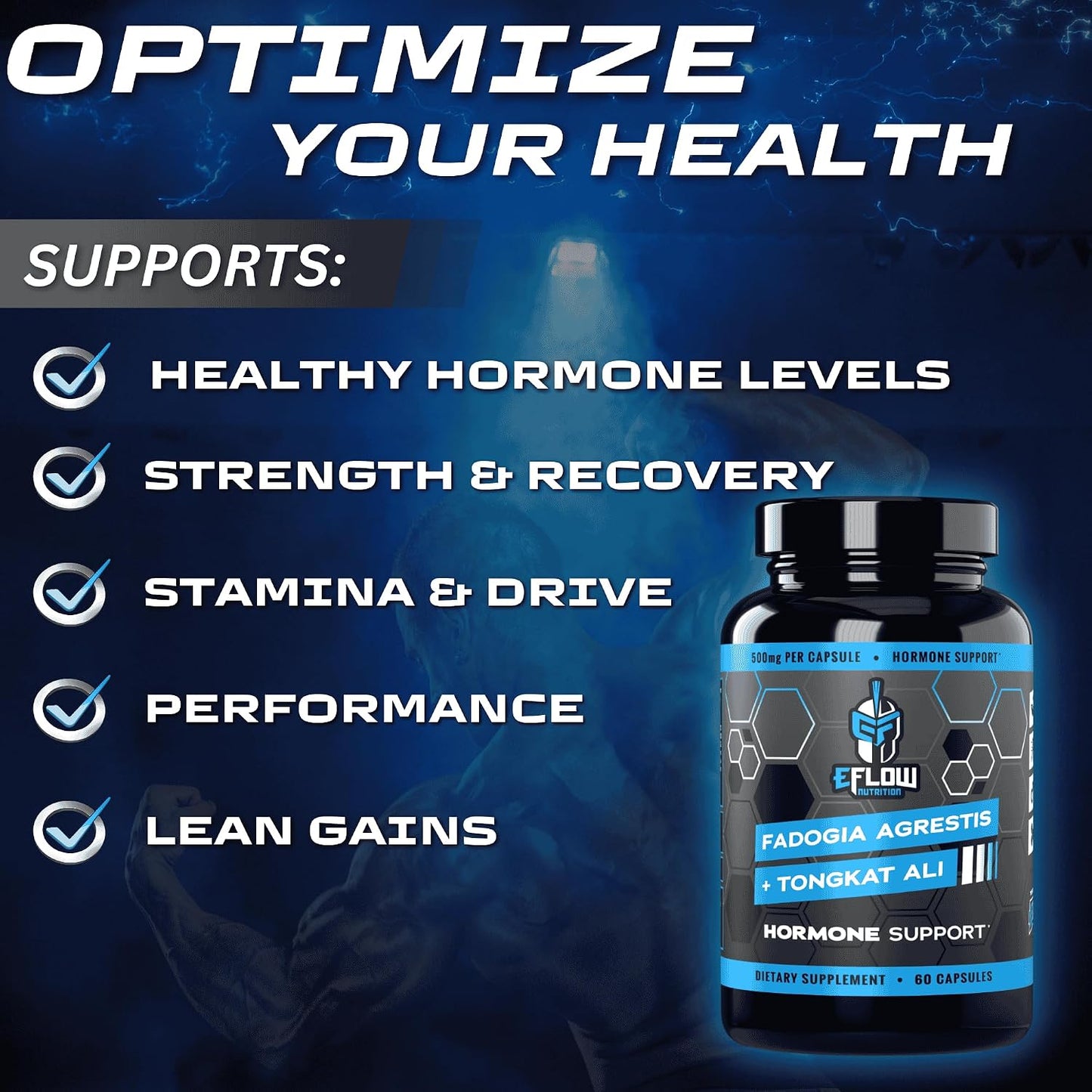 eFlow Nutrition Fadogia Agrestis + Tongkat Ali - [2-in-1] Natural Performance Supplement for Hormone, Energy, & Mood Support - Extract Powder (60 Capsules) - görsel 2