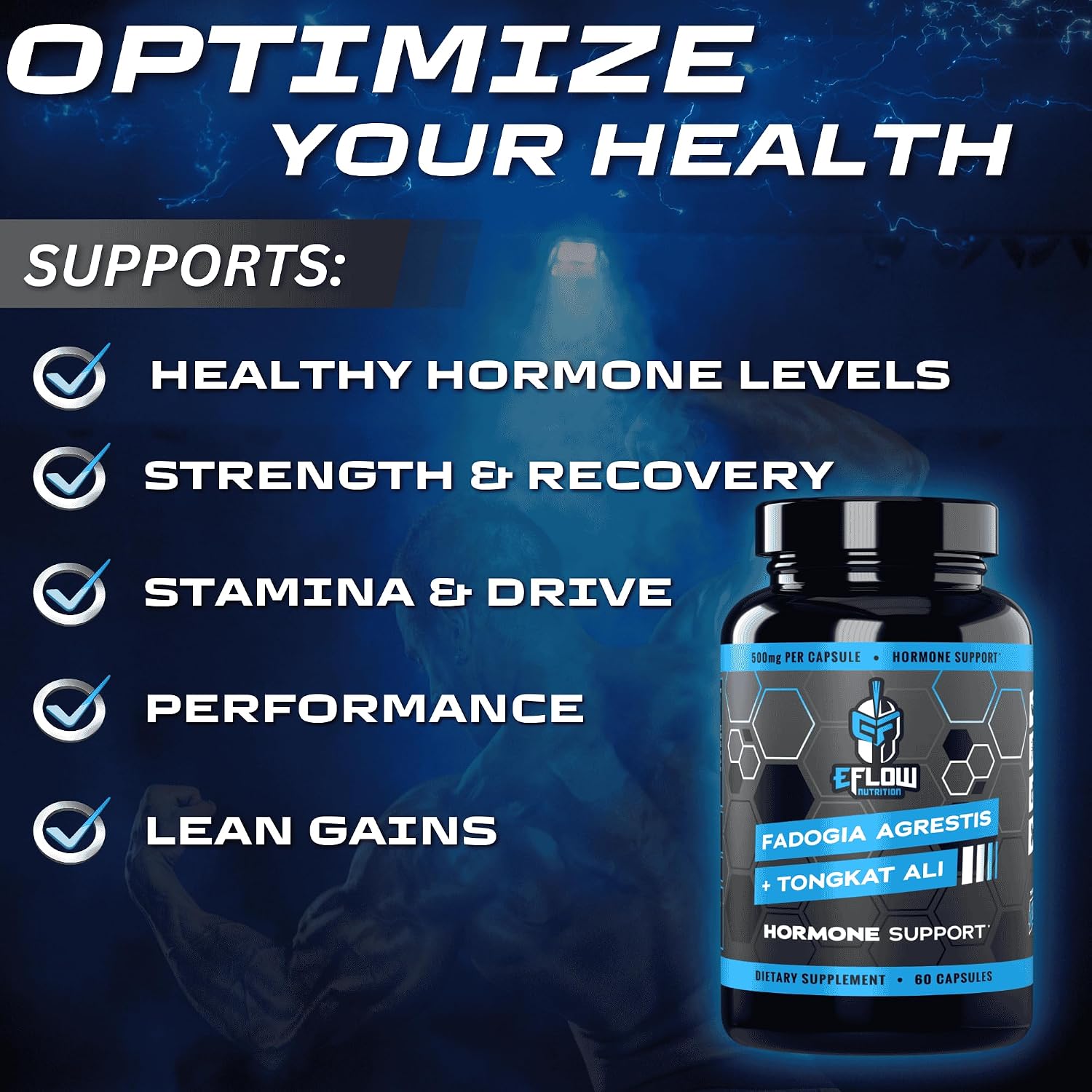 eFlow Nutrition Fadogia Agrestis + Tongkat Ali - [2-in-1] Natural Performance Supplement for Hormone, Energy, & Mood Support - Extract Powder (60 Capsules) - görsel 2