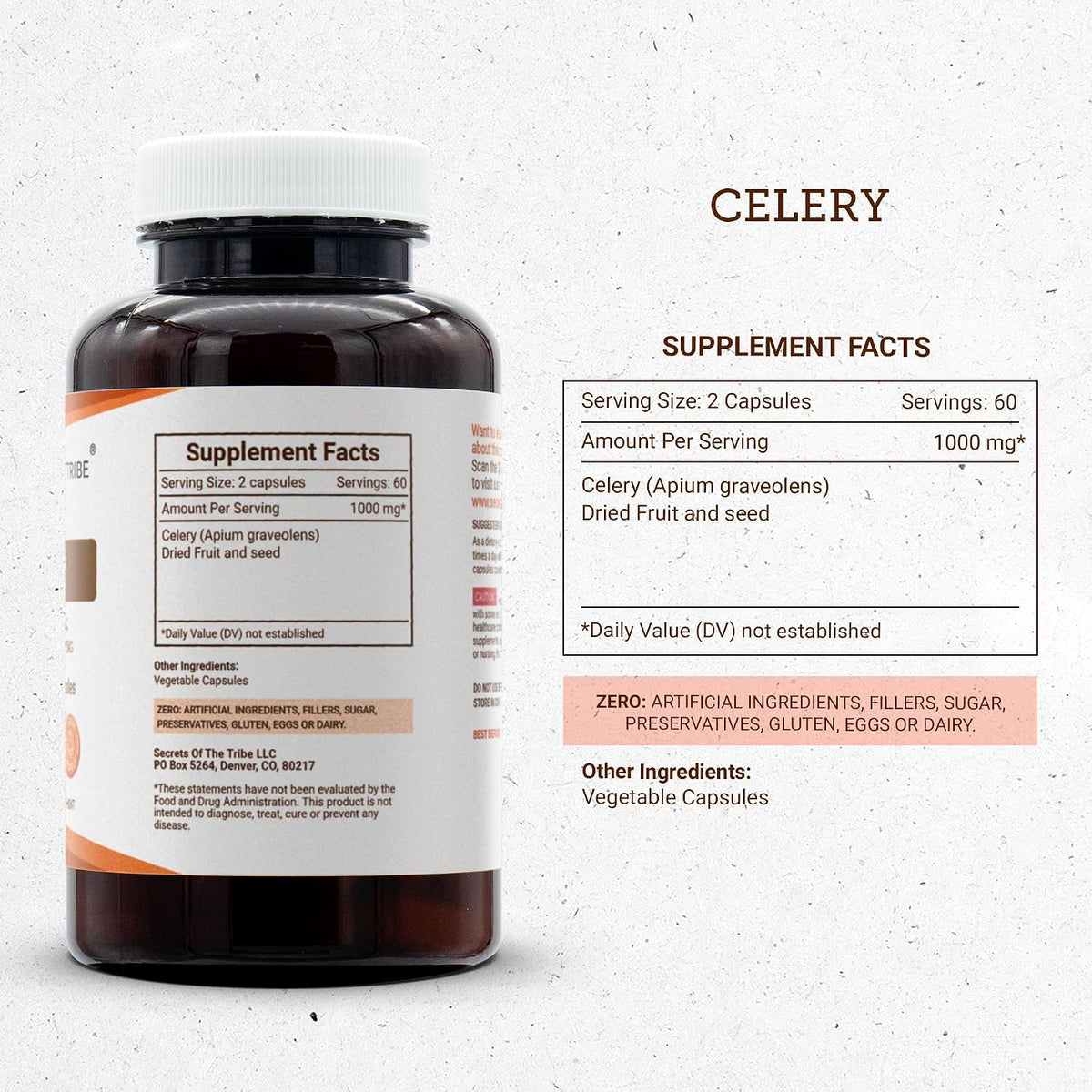 Secrets of the Tribe Celery 120 Capsules, 1000 mg, Celery (Apium graveolens) Dried Fruit and Seed (120 Capsules) - görsel 3