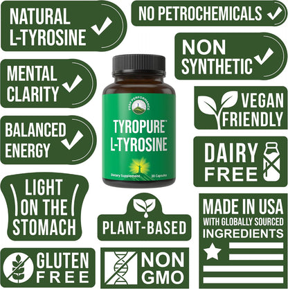 TyroPure L-Tyrosine 500mg Capsules - Naturally Fermented for Optimum Absorption