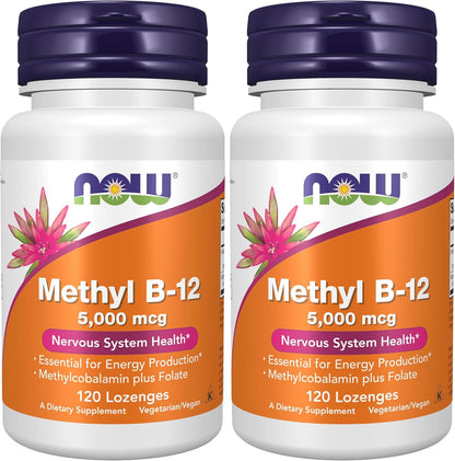 NOW Foods Supplements, Methyl B-12 (Methylcobalamin) 5,000 µg, Nervous System Support*, 60 Lozenges