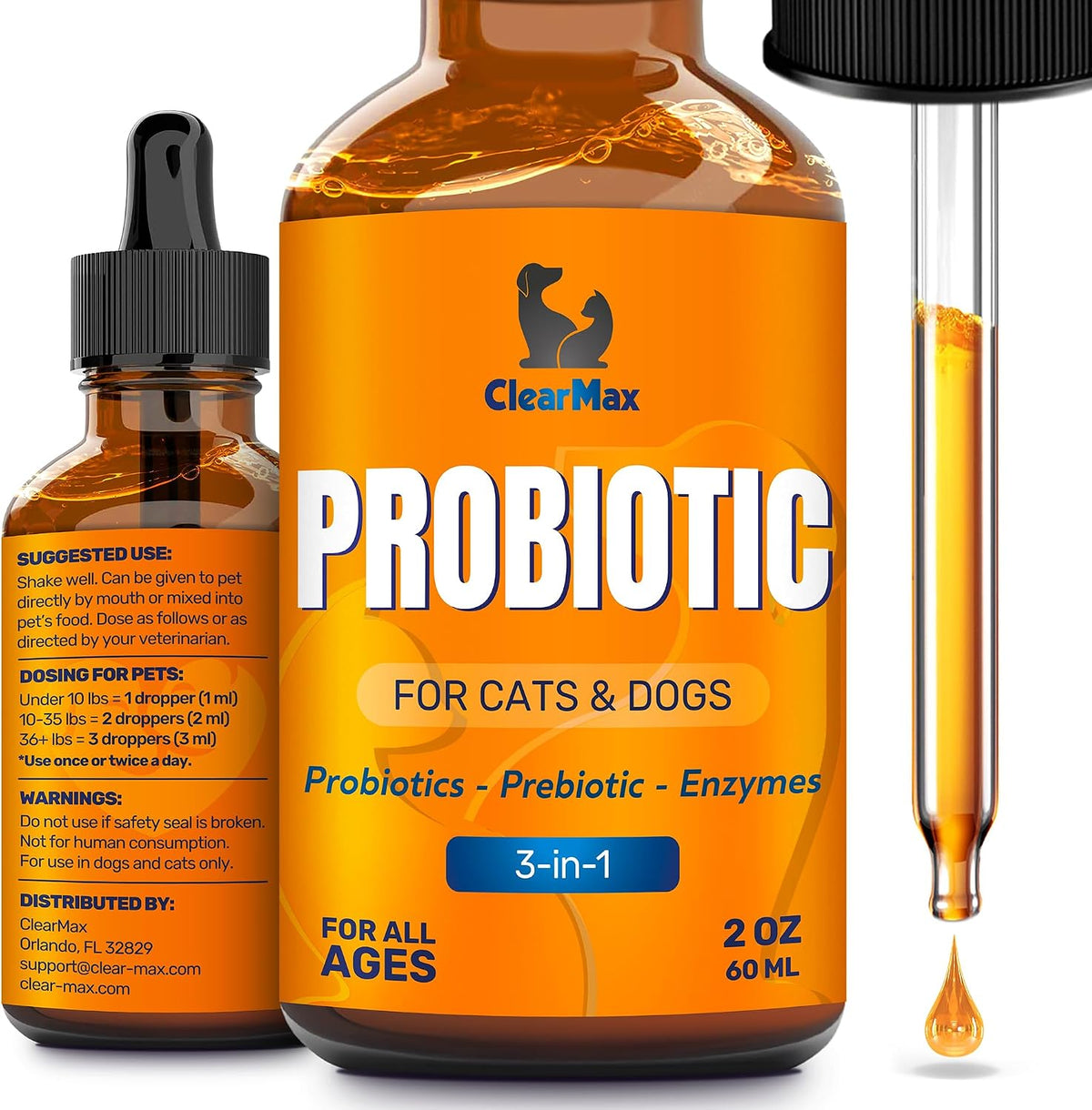Liquid Probiotics for Dogs and Cats – 6 Billion CFU Pet Digestive Support – Dog Probiotics with Enzymes – 2 oz (60 ml) Bottle - görsel 1