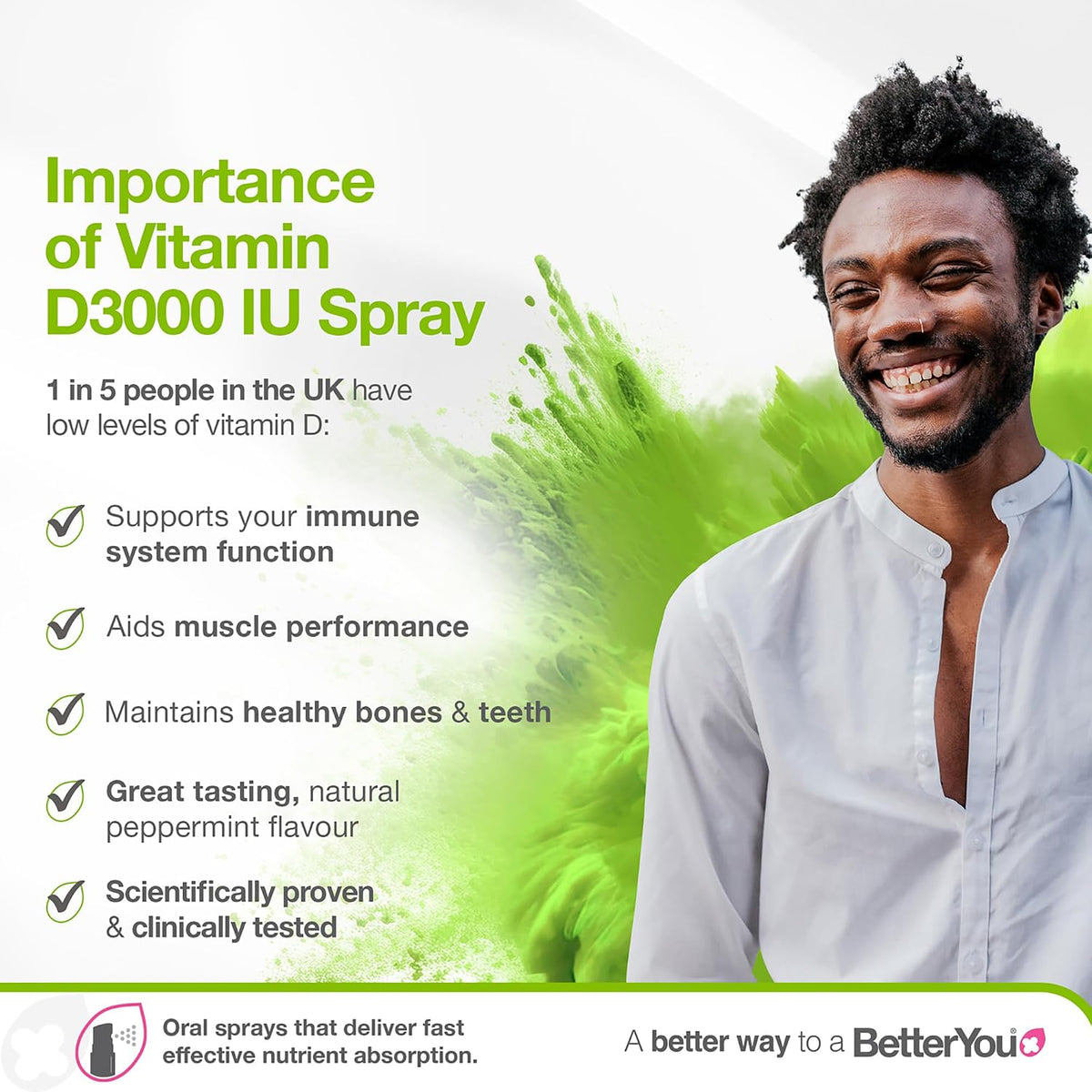 BetterYou D3000 Vitamin D Oral Spray – Natural Peppermint Flavour (15 ml) - görsel 2