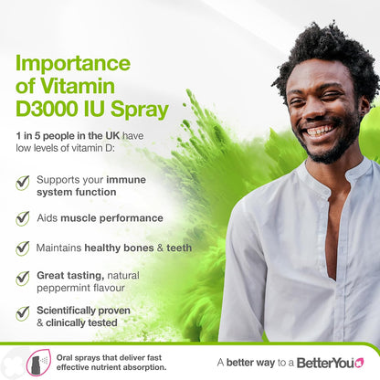 BetterYou D3000 Vitamin D Oral Spray – Natural Peppermint Flavour (15 ml)