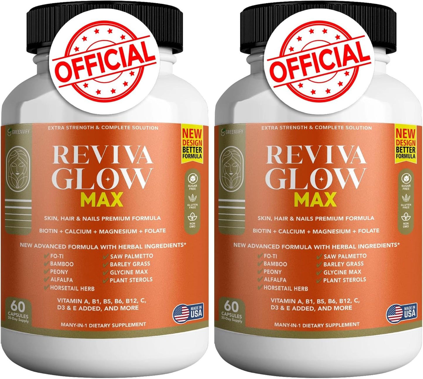 Reviva Glow Max - Hair, Skin & Nails Support Supplement with Biotin & Herbal Blend, 180 Capsules - görsel 8
