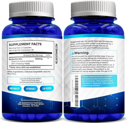 We Like Vitamins Berberine Supplement 1200 mg | NSF Certified | 60 Vegetarian Capsules