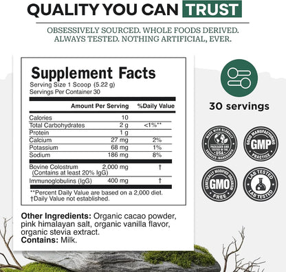 Colostrum Supplement – Grass-Fed Pure Bovine Colostrum Powder (Natural Cacao Flavour, 30 Servings)