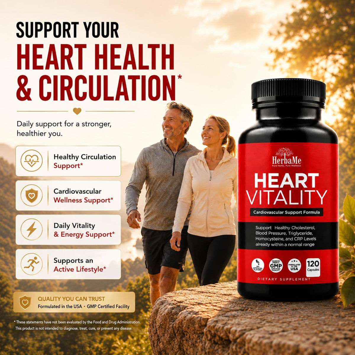 HerbaMe Heart Support Supplement – Daily Heart Wellness & Circulation Support with L-Arginine, Citrulline & CoQ10, 120 Capsules - görsel 3