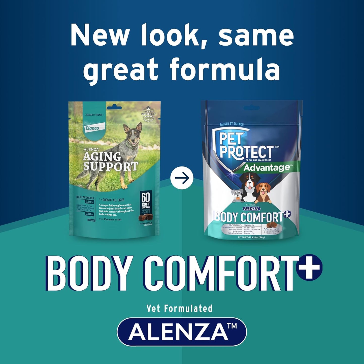 Pet Protect Whole Body Comfort+ Supplement for Dogs, Vet-Formulated Alenza, Chicken-Flavoured Soft Chews (60 Chews) - görsel 3