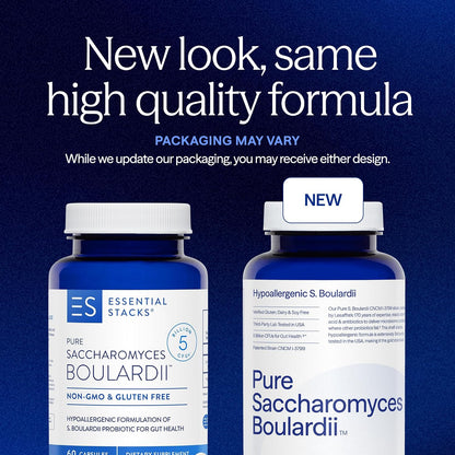 Essential Stacks Saccharomyces Boulardii Probiotics - 5 Billion CFUs for Gut Health (60 Capsules)
