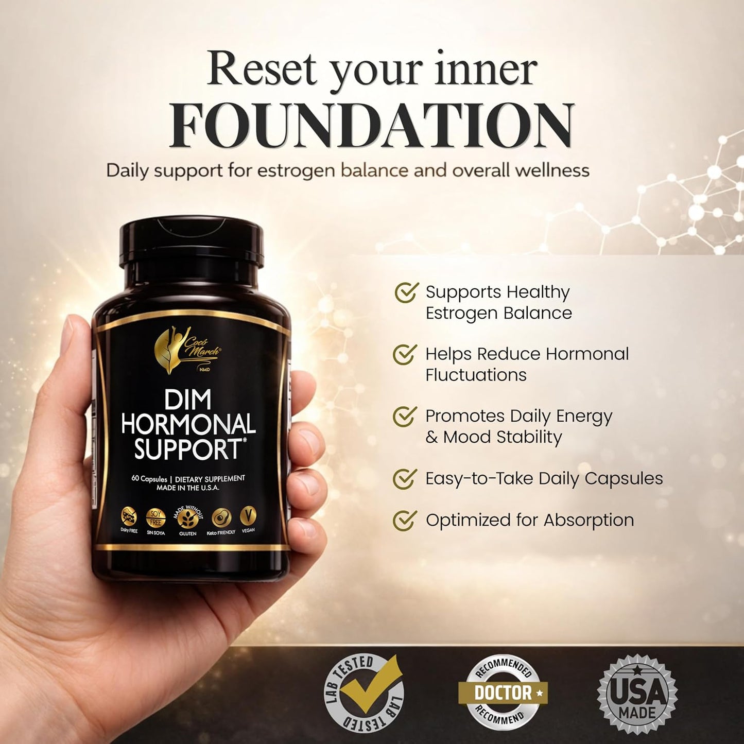 Cocó March DIM Supplement for Women – Supports Hormonal Balance, Skin care & Natural Oestrogen Metabolism – Detox & Cell Health – Gluten-free, Soya Free, Dairy-free, Vegan & Keto Friendly – 60 Capsules - görsel 4