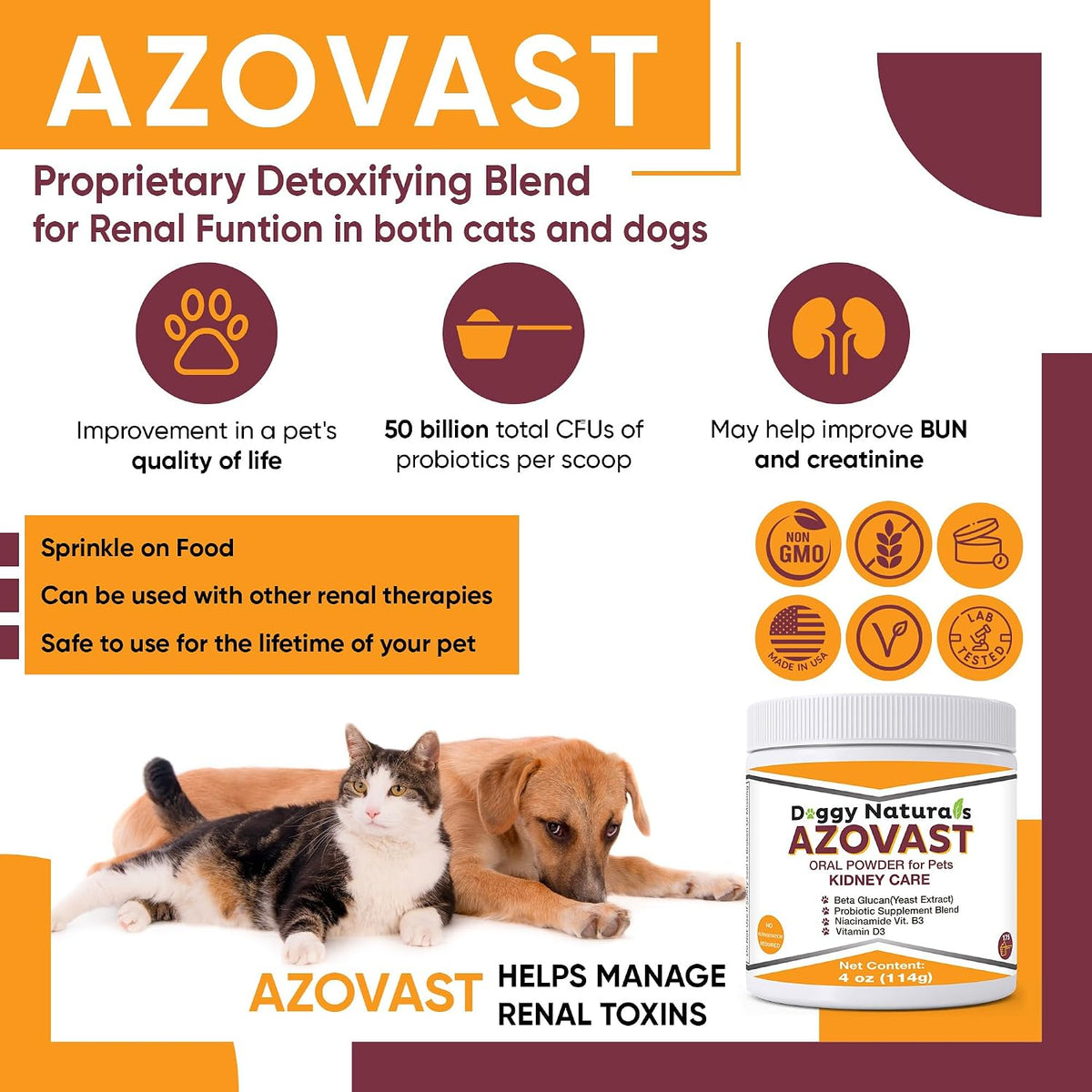 Azovast Powder Kidney Restore & Kidney Support for Dogs & Cats (113 g) - görsel 6